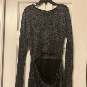 Black Glitter Long Sleeve Maxi Dress
